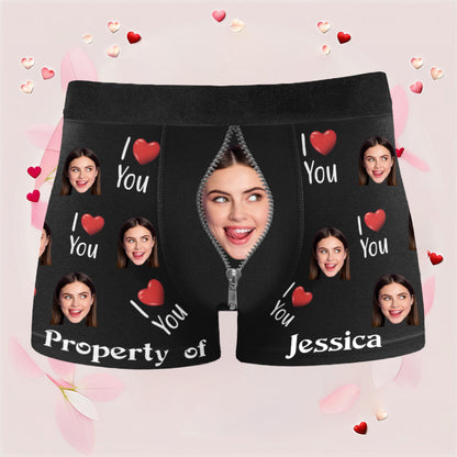 "Property of Girlfriend – Personalized Photo Boxer Briefs, Perfect Birthday Gift for Him or Boyfriend"
