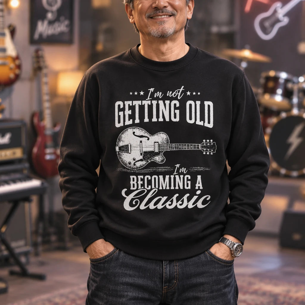 Personalized Getting Older Guitar Sweatshirt, Vintage Black Music Design, Unique Gift for Guitar Player