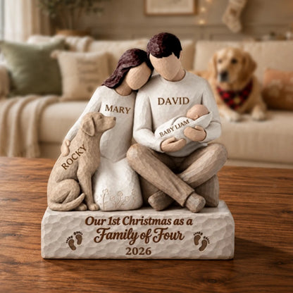 Personalized Our First Christmas as a Family of Four Wooden Plaque with Custom Names, Heartwarming Christmas Gift for Mom and Dad