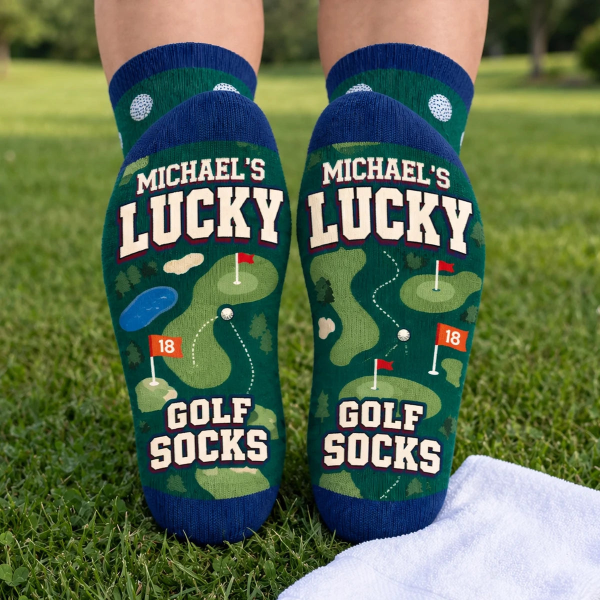 Personalized Crew Socks with Golf Balls and Clubs, Unique Gift for Golf Lovers