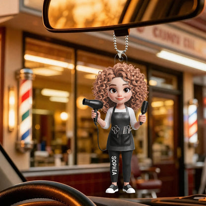 Personalized Acrylic Car Hanger, Cute Hair Stylist Salon Decor, Unique Creative Gift for Hairdresser