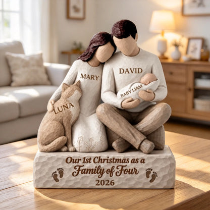 Personalized Our First Christmas as a Family of Four Wooden Plaque with Custom Names, Heartwarming Christmas Gift for Mom and Dad