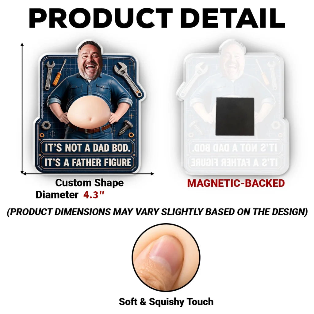 Father Figure Silicone Belly Acrylic Magnet, Personalized Dad Humor with Workshop Tools, Creative Gift for Dad