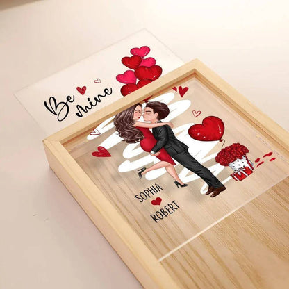 Be Mine Doll Couple Kissing - Valentine's Day Custom Frame Light Box - Personalized Romantic Scene