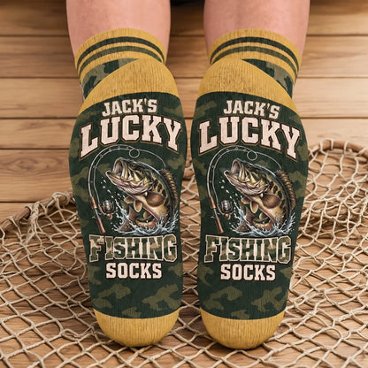 Personalized Lucky Fishing Crew Socks, Humorous Catch Design, Creative Gift for Dad or a Fishing Friend