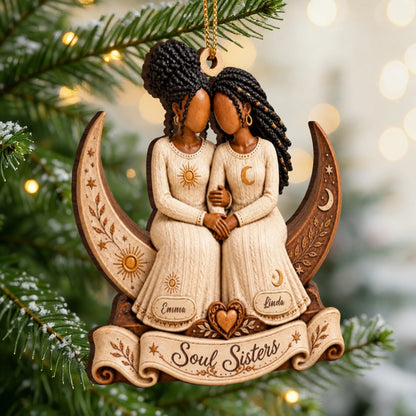 Personalized Boho Celestial Soul Sisters Wooden Plaque, Sun and Moon Friendship Figurine, Meaningful Gift for Best Friends