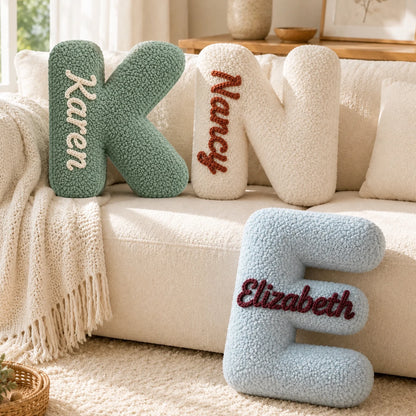 Custom 3D Letter Pillow with Embroidered Name, Fluffy Initial Cushion for Bedroom & Sofa Decor, Unique Birthday or Housewarming Gift