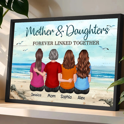 Custom Mother and Daughters Beach Poster, Back View Wall Art Keepsake, Sentimental Unique Gift for Moms on Any Occasion