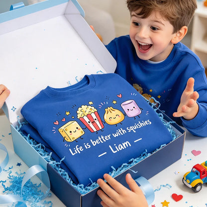 Personalized Youth Sweatshirt with Cute Squishy Characters, Everyday Wear and Unique Gift for Kids
