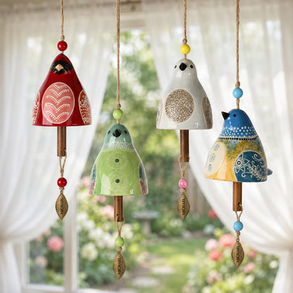 Personalized Ceramic Bird Wind Chime with Custom Name, Hand-Painted Hanging Decor, Unique Gift for Bird Lovers
