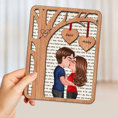 Love's Silhouette - Engraved Kiss Under the Tree Plaque with Alphabet Backdrop - Personalized Romantic Wooden Art