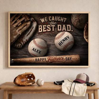 Personalized Baseball Dad Poster with Glove & Balls, Unique Father's Day Gift for Dad
