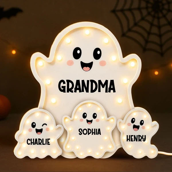 Personalized Acrylic Light Box, Cute Ghost Family Halloween Decor, Unique Gift for Grandma