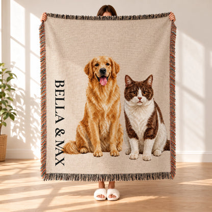 Personalized Fringed Throw Blanket, Playful Raised Paw Dog Art, Creative Keepsake Gift for Pet Owners