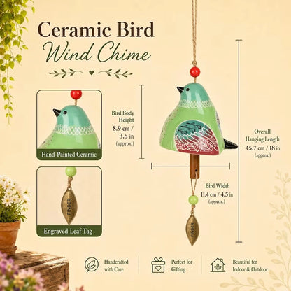 Personalized Ceramic Bird Wind Chime with Custom Name, Hand-Painted Hanging Decor, Unique Gift for Bird Lovers