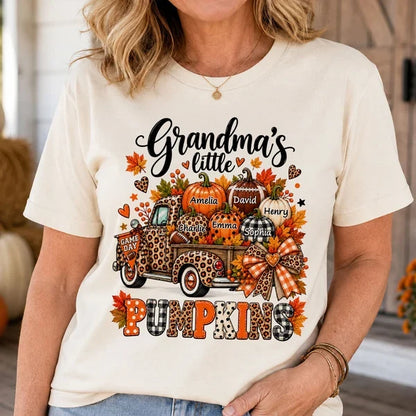 Personalized Classic Tee, Grandma's Little Pumpkins Fall Football Design, Unique Game Day Gift for Grandma