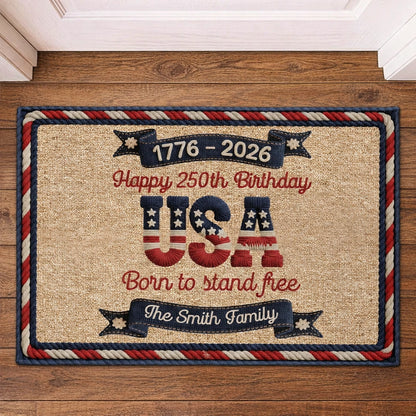 Happy 250th Birthday USA Standard Doormat, Personalized Family Name Welcome Mat, Proud Patriotic Gift for Home