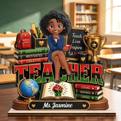 Personalized 2-Layer Wooden Plaque, Cartoon Teacher Classroom Design, Unique Creative Gift for Teacher