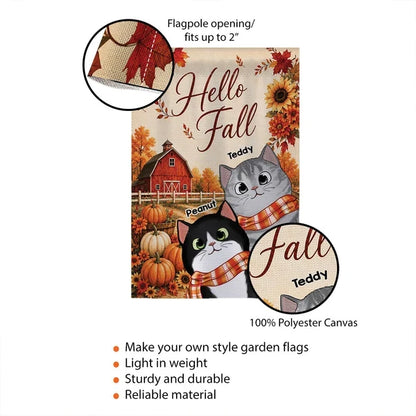 Personalized Garden Flag, Cute Black Cat in a Rustic Fall Farm Scene, Creative Gift for Cat Lovers