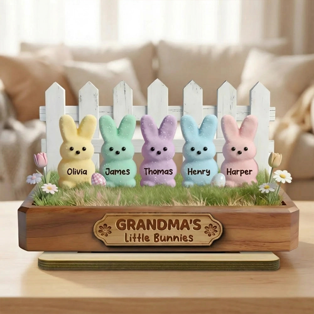 Personalized 2-Layer Wooden Plaque Grandma's Little Bunnies Pastel Bunny Shelf Decor, Unique Gift For Grandma