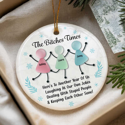 Personalized Sea Glass Best Friends Ornament, Funny Christmas Gift for Women, Custom Names, Snowflake Design, Holiday Keepsake