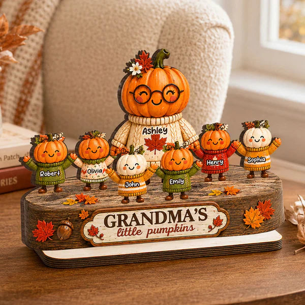 Personalized 2-Layer Wooden Plaque, Grandma's Little Pumpkins Fall Decor, Unique Gift for Grandma