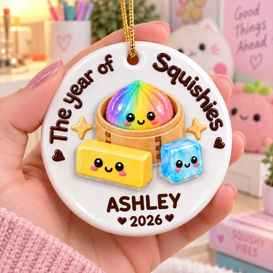 Personalized Ceramic Ornament, Cute Rainbow Dumplings in a Steamer, Unique Christmas Gift for Kids