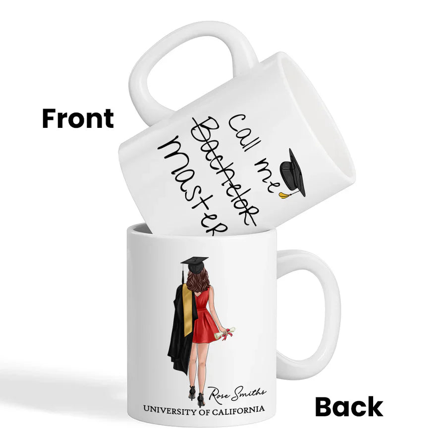 Personalized Ceramic Mug, Call Me Master Graduate in Red Dress, Unique Graduation Gift for Her