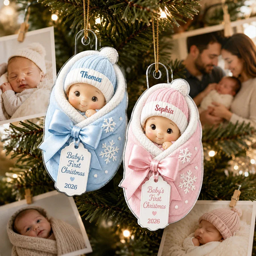 Personalized Acrylic Ornament, Baby's First Christmas Swaddle Keepsake, Unique Gift for New Parents