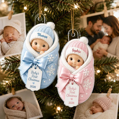 Personalized Acrylic Ornament, Baby's First Christmas Swaddle Keepsake, Unique Gift for New Parents
