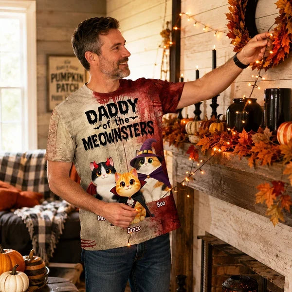 Personalized Printed Classic Tee, Mommy of the Meownsters Cats in Costumes, Unique Gift for Cat Mom