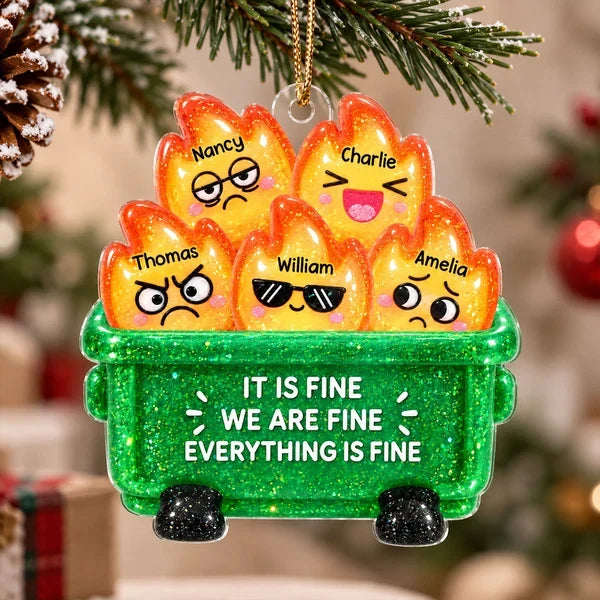 Personalized Acrylic Ornament, Bright Dumpster Fire Cartoon, Unique Christmas Gift for Friends and Coworkers