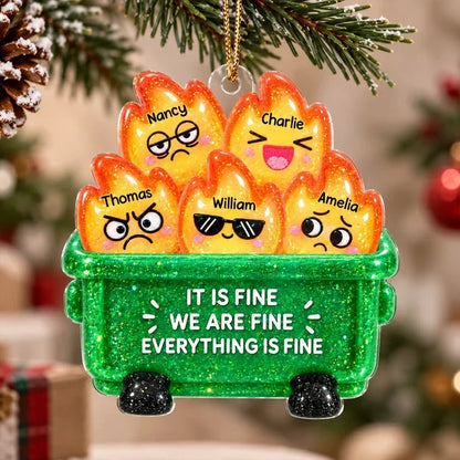 Personalized Acrylic Ornament, Bright Dumpster Fire Cartoon, Unique Christmas Gift for Friends and Coworkers