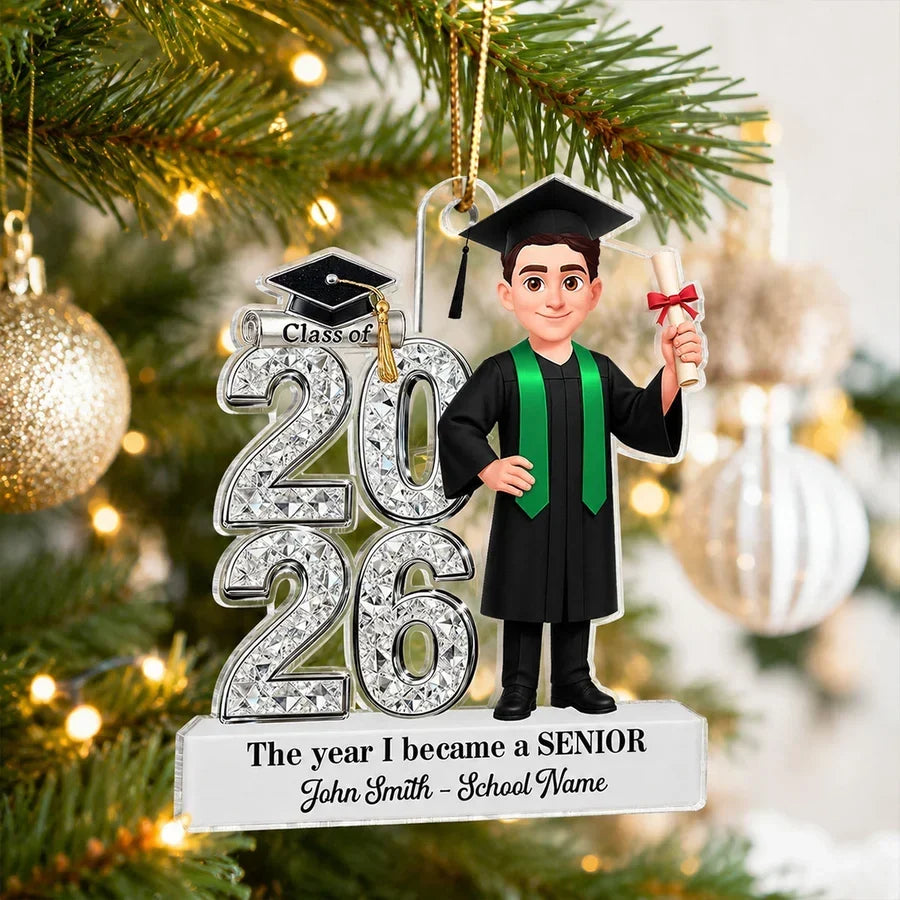 2-Layer Wooden Plaque, Personalized Class of Keepsake with Graduate in Cap and Gown, Unique Graduation Gift