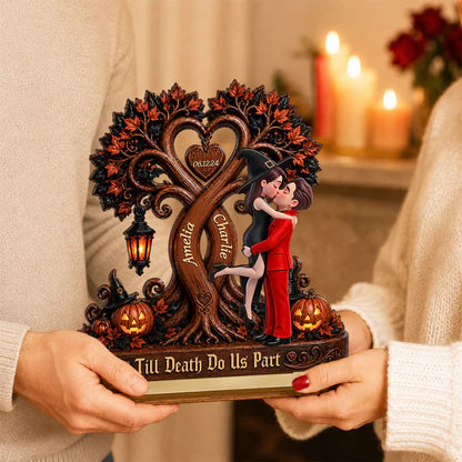 Personalized 2-Layer Wooden Plaque, Kissing Couple Under Halloween Tree, Unique Gift for Couple
