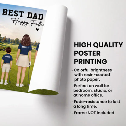 Personalized Golf Dad Poster, Standing Family on Golf Course, Unique Creative Gift for Father's Day
