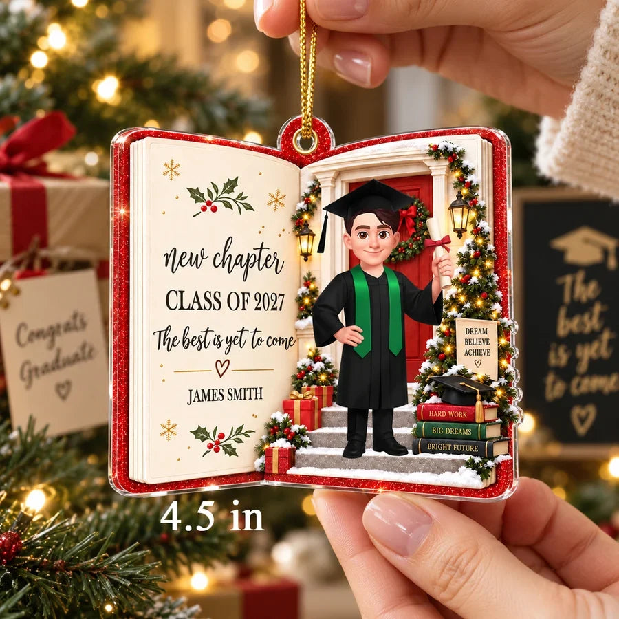 Personalized Acrylic Ornament, Cartoon Graduate Holding a Diploma, Unique Christmas Gift for Graduates