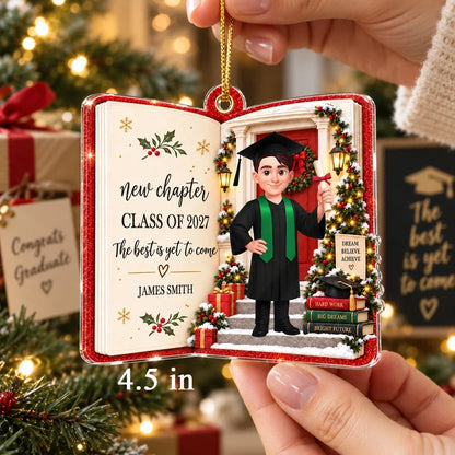 Personalized Acrylic Ornament, Cartoon Graduate Holding a Diploma, Unique Christmas Gift for Graduates