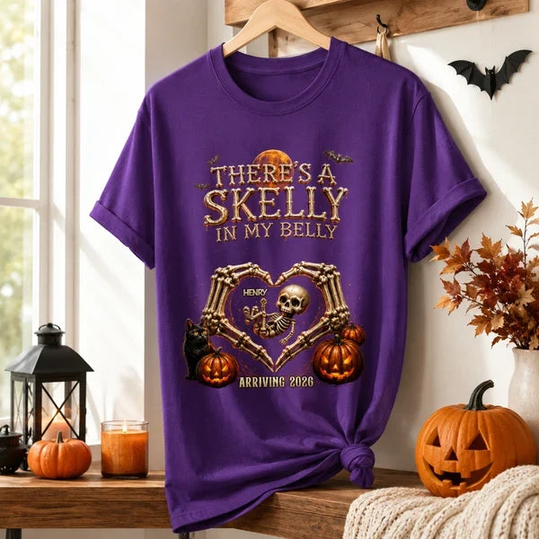 Personalized Sweatshirt, Skelly in My Belly Skeleton Heart Design, Unique Halloween Gift for Mom-to-Be