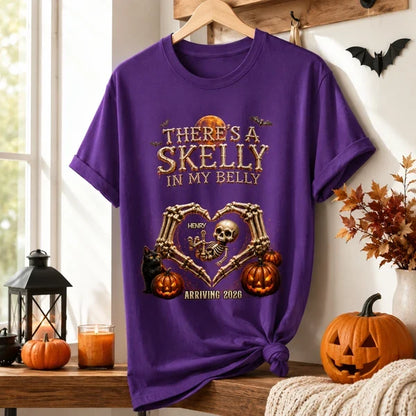 Personalized Sweatshirt, Skelly in My Belly Skeleton Heart Design, Unique Halloween Gift for Mom-to-Be