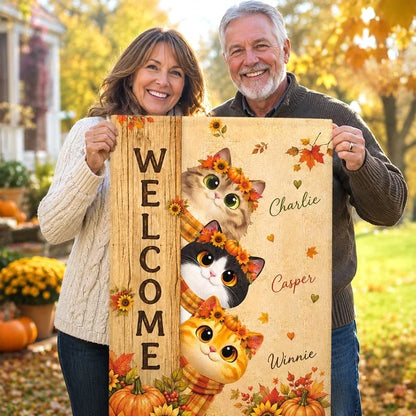 Personalized Garden Flag, Cozy Autumn Welcome for Heartwarming Yard Decor and Creative Gift for Pet Owners