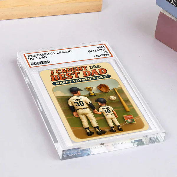 Rectangle Acrylic Block Plaque for Dad, Unique Custom Baseball Card Style Gift with Holding Hands Family Moment