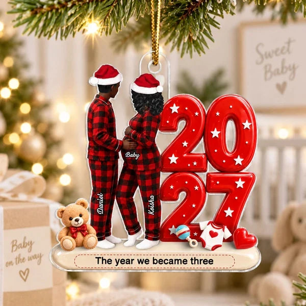 Personalized Acrylic Ornament, Expecting Couple Holding Baby Bump, Creative New Family Keepsake Gift