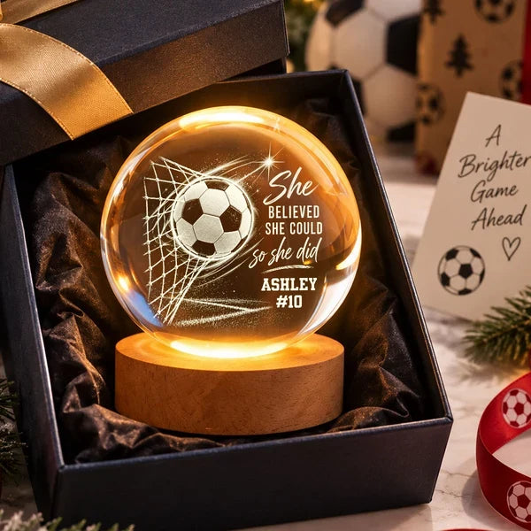 Personalized Globe Lamp, Soccer Ball in Goal With Motivational Quote, Unique Gift for Soccer Player