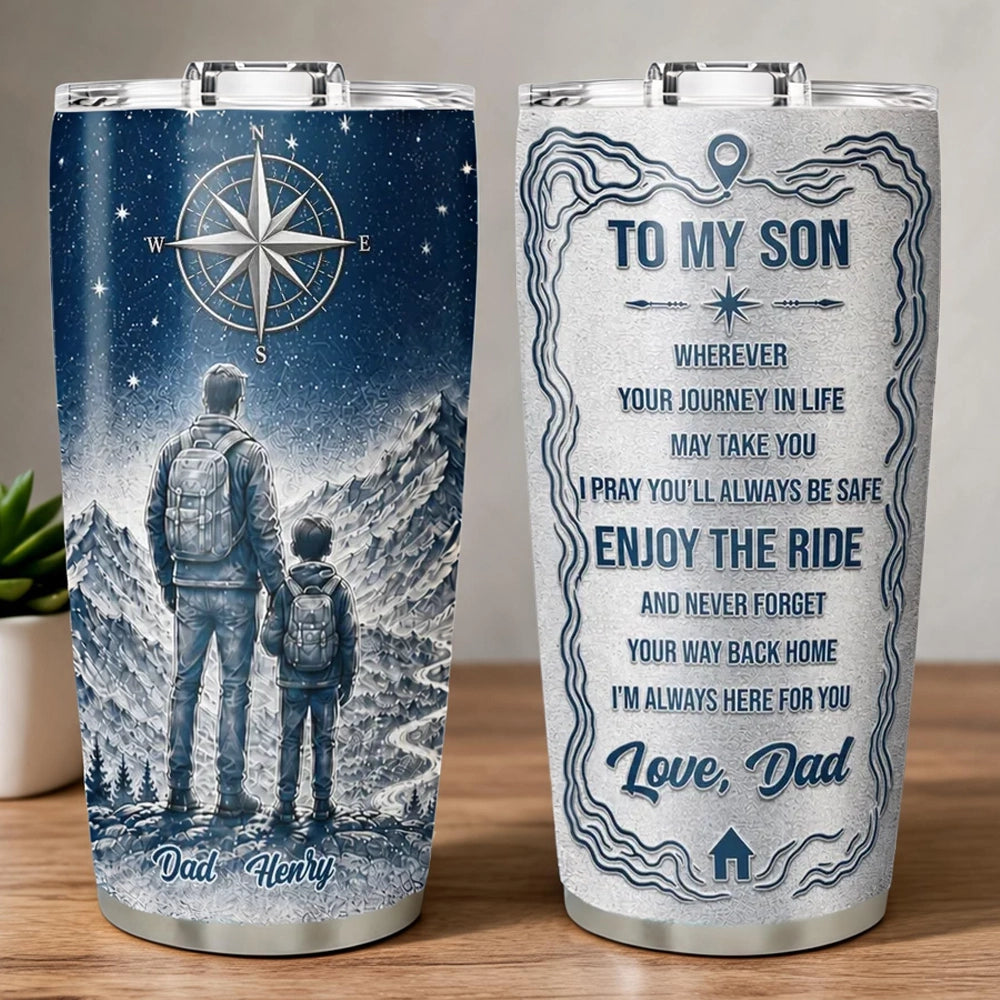 Personalized Insulated Travel Tumbler for Son, Dad and Son Hiking Design, Unique Gift