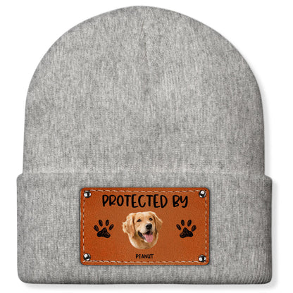 Leather Patch Beanie Hat with Funny Dog Prints, Cozy Gift