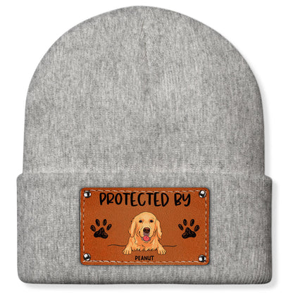 Custom Leather Patch Beanie Hat with Dog & Cat Design