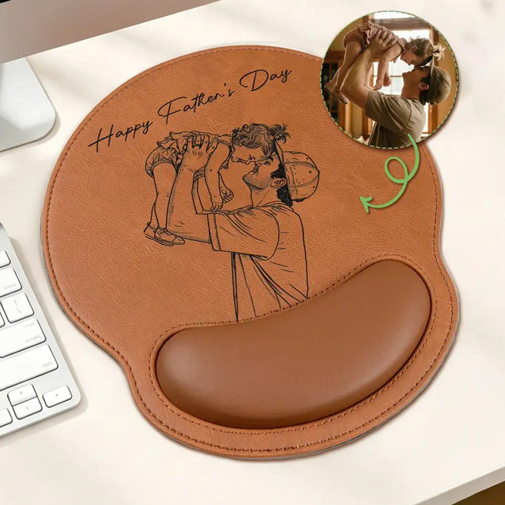 Personalized Wrist Rest Mouse Pad, Father Lifting Child Line Art, Unique Father's Day Gift for Dad