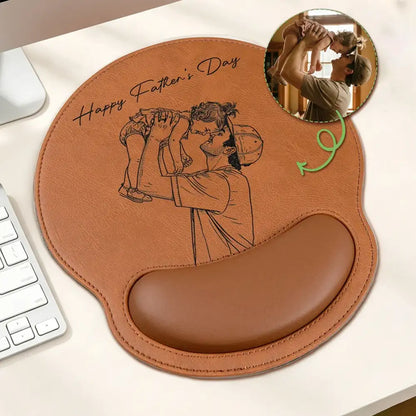 Personalized Wrist Rest Mouse Pad, Father Lifting Child Line Art, Unique Father's Day Gift for Dad