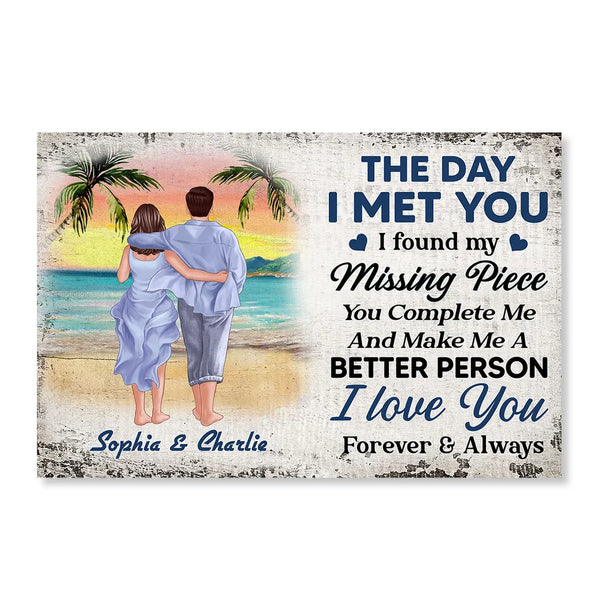 Personalized Beach Couple Poster or Canvas - "The Day I Met You" Romantic Keepsake Gift, Perfect for Couples